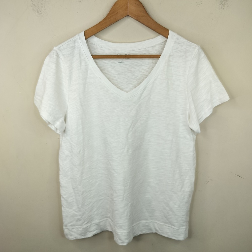 Escape by Habitat Clothes V-Neck T-Shirt Medium Slub Knit Cotton White Casual